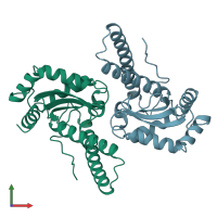 PDB entry 1bsm coloured by chain, front view.