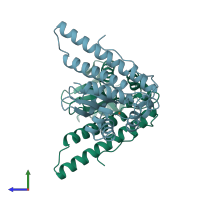 PDB entry 1bsm coloured by chain, side view.