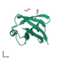 PDB entry 1bt0 coloured by chain, front view.