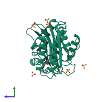 PDB entry 1bt5 coloured by chain, side view.