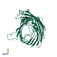 PDB entry 1bt9 coloured by chain, side view.