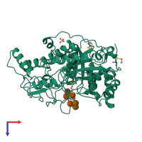 PDB entry 1btc coloured by chain, top view.