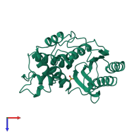 PDB entry 1btl coloured by chain, top view.