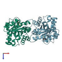 PDB entry 1btm coloured by chain, top view.