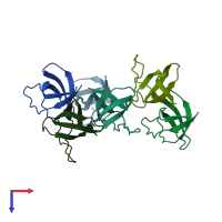 PDB entry 1bu1 coloured by chain, top view.