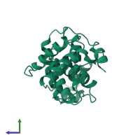PDB entry 1bu2 coloured by chain, side view.
