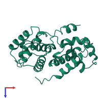 PDB entry 1bu2 coloured by chain, top view.