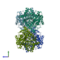 PDB entry 1bu6 coloured by chain, side view.