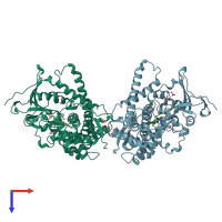PDB entry 1bu7 coloured by chain, top view.