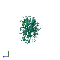 PDB entry 1bu8 coloured by chain, side view.