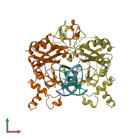 PDB entry 1bua coloured by chain, front view.