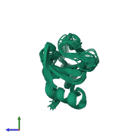 PDB entry 1buj coloured by chain, ensemble of 20 models, side view.