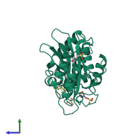 PDB entry 1bul coloured by chain, side view.