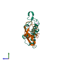 PDB entry 1bun coloured by chain, side view.