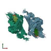 PDB entry 1buq coloured by chain, ensemble of 15 models, front view.