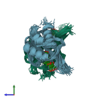 PDB entry 1buq coloured by chain, ensemble of 15 models, side view.