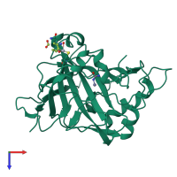 PDB entry 1bv3 coloured by chain, top view.