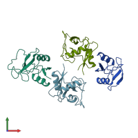 PDB entry 1bv4 coloured by chain, front view.