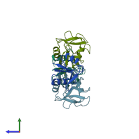 PDB entry 1bv4 coloured by chain, side view.
