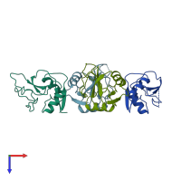 PDB entry 1bv4 coloured by chain, top view.
