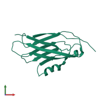 PDB entry 1bv8 coloured by chain, front view.