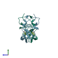 PDB entry 1bvg coloured by chain, side view.