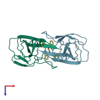 PDB entry 1bvg coloured by chain, top view.