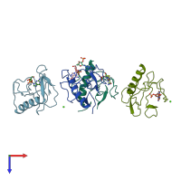 PDB entry 1bvi coloured by chain, top view.