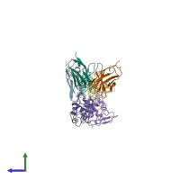 PDB entry 1bvk coloured by chain, side view.