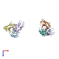 PDB entry 1bvk coloured by chain, top view.