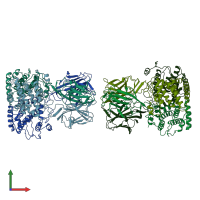 PDB entry 1bvp coloured by chain, front view.
