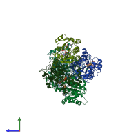 PDB entry 1bvr coloured by chain, side view.