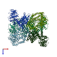 PDB entry 1bvu coloured by chain, top view.