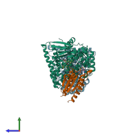 PDB entry 1bvy coloured by chain, side view.