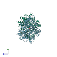 PDB entry 1bw0 coloured by chain, side view.
