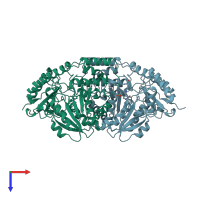 PDB entry 1bw0 coloured by chain, top view.