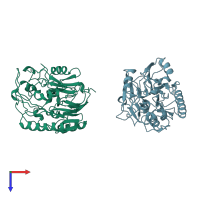 PDB entry 1bwd coloured by chain, top view.