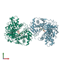 PDB entry 1bwf coloured by chain, front view.