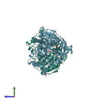 PDB entry 1bwf coloured by chain, side view.