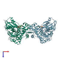 PDB entry 1bwf coloured by chain, top view.