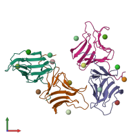 PDB entry 1bwu coloured by chain, front view.