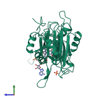 PDB entry 1bx0 coloured by chain, side view.
