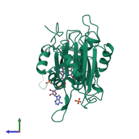 PDB entry 1bx1 coloured by chain, side view.