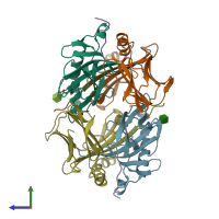 PDB entry 1bx2 coloured by chain, side view.