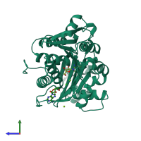 PDB entry 1bx4 coloured by chain, side view.