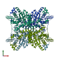 PDB entry 1bxb coloured by chain, front view.