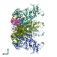 PDB entry 1bxn coloured by chain, side view.