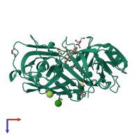 PDB entry 1bxq coloured by chain, top view.