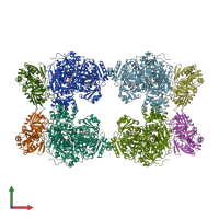 PDB entry 1bxr coloured by chain, front view.
