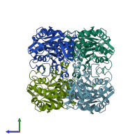 PDB entry 1bxz coloured by chain, side view.